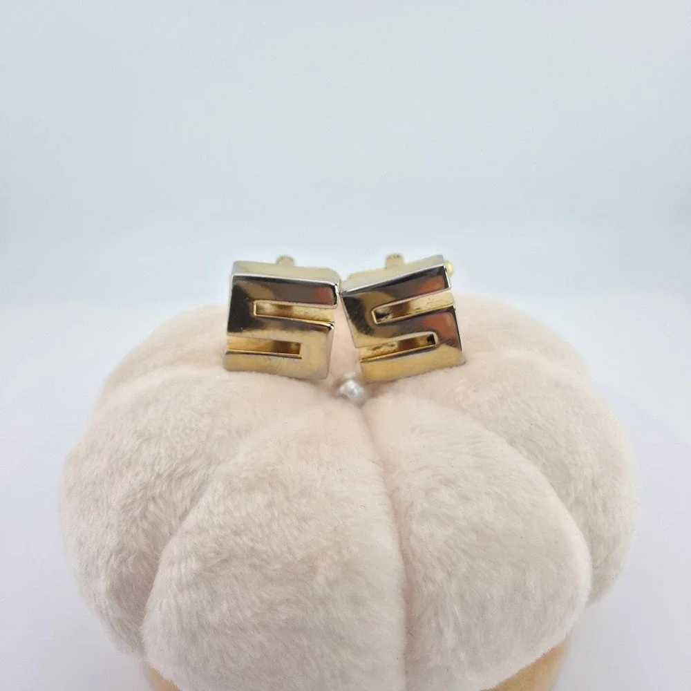 Vintage Monogram 'S' Cufflinks 3D Initial Block Letters Gold Tone FREE $HIPPING!